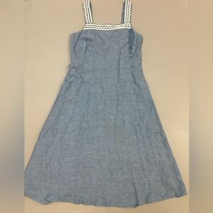 Ann Taylor Strapless Blue Dress with White Trim